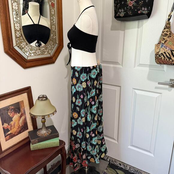VTG 90s Chicos Black & Multi Floral Embroidered Beaded Boho Fairy Maxi Skirt L - Picture 3 of 8